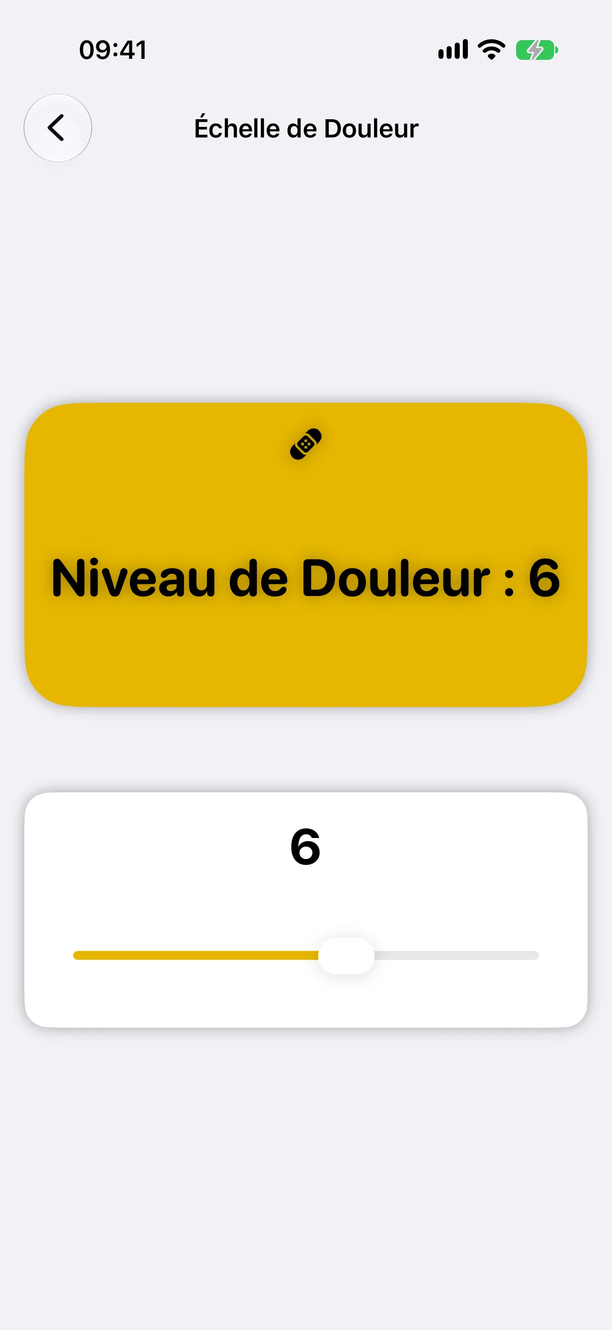 L'échelle de douleur réglée sur 6