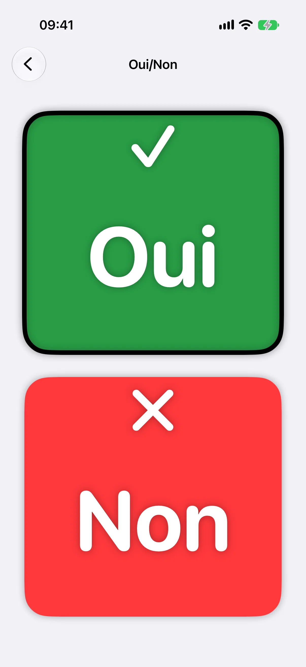 Oui / Non, Oui sélectionné