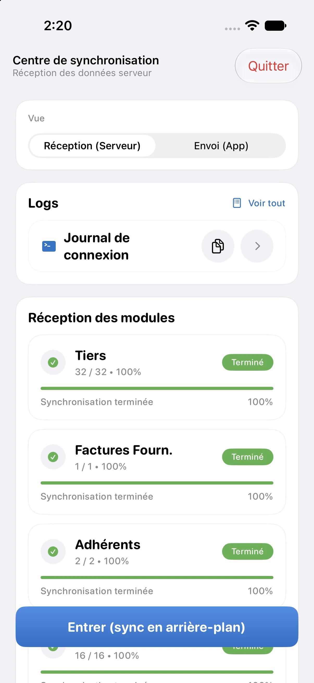 Première synchronisation