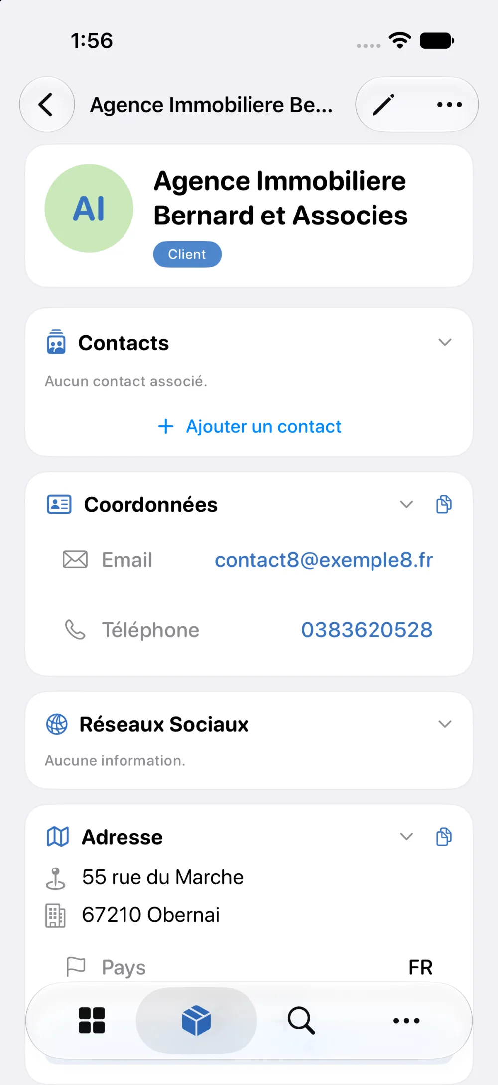 La fiche d'un tiers