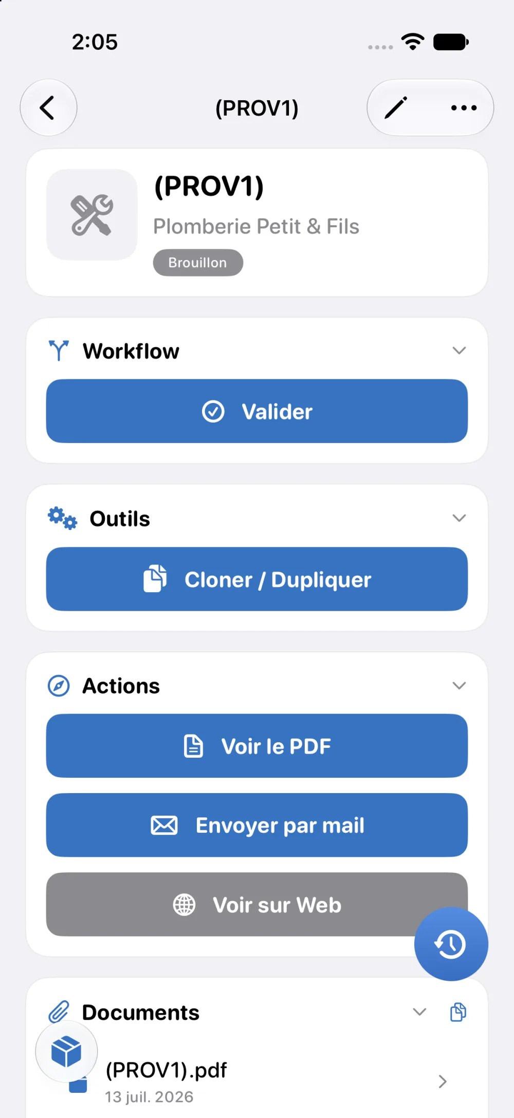 La fiche d'une intervention