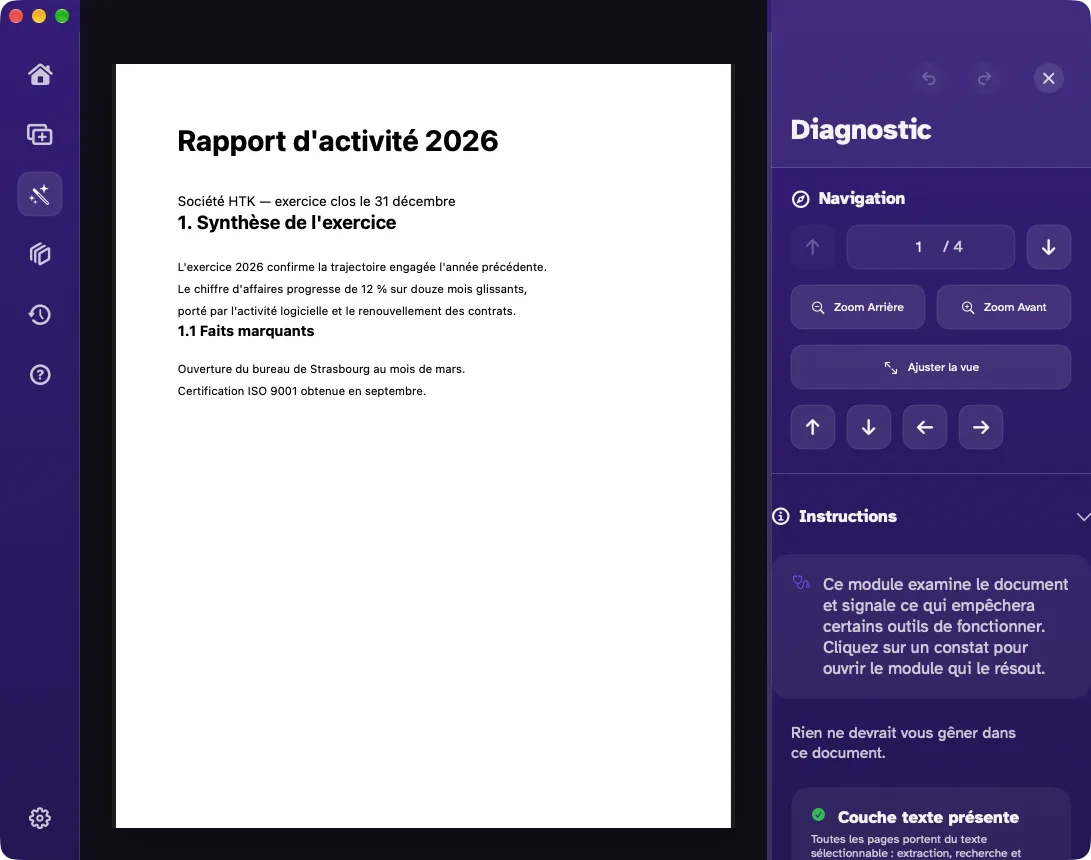 Le diagnostic d'un document