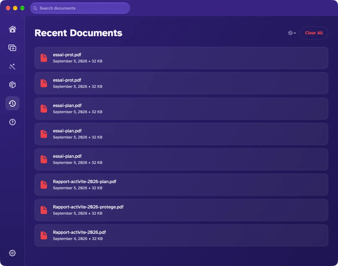 The recent documents list