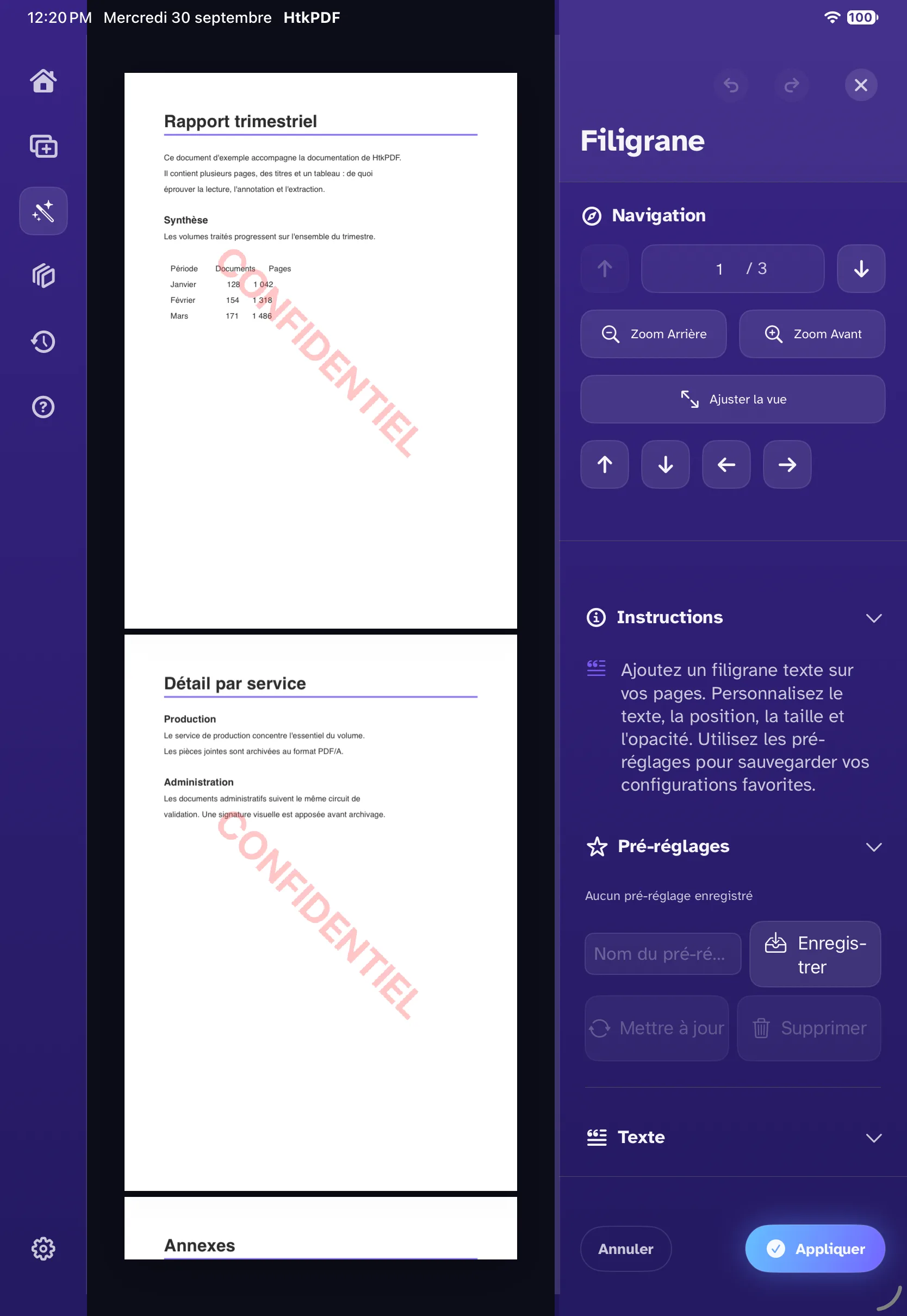 La barre d'un outil sur iPad