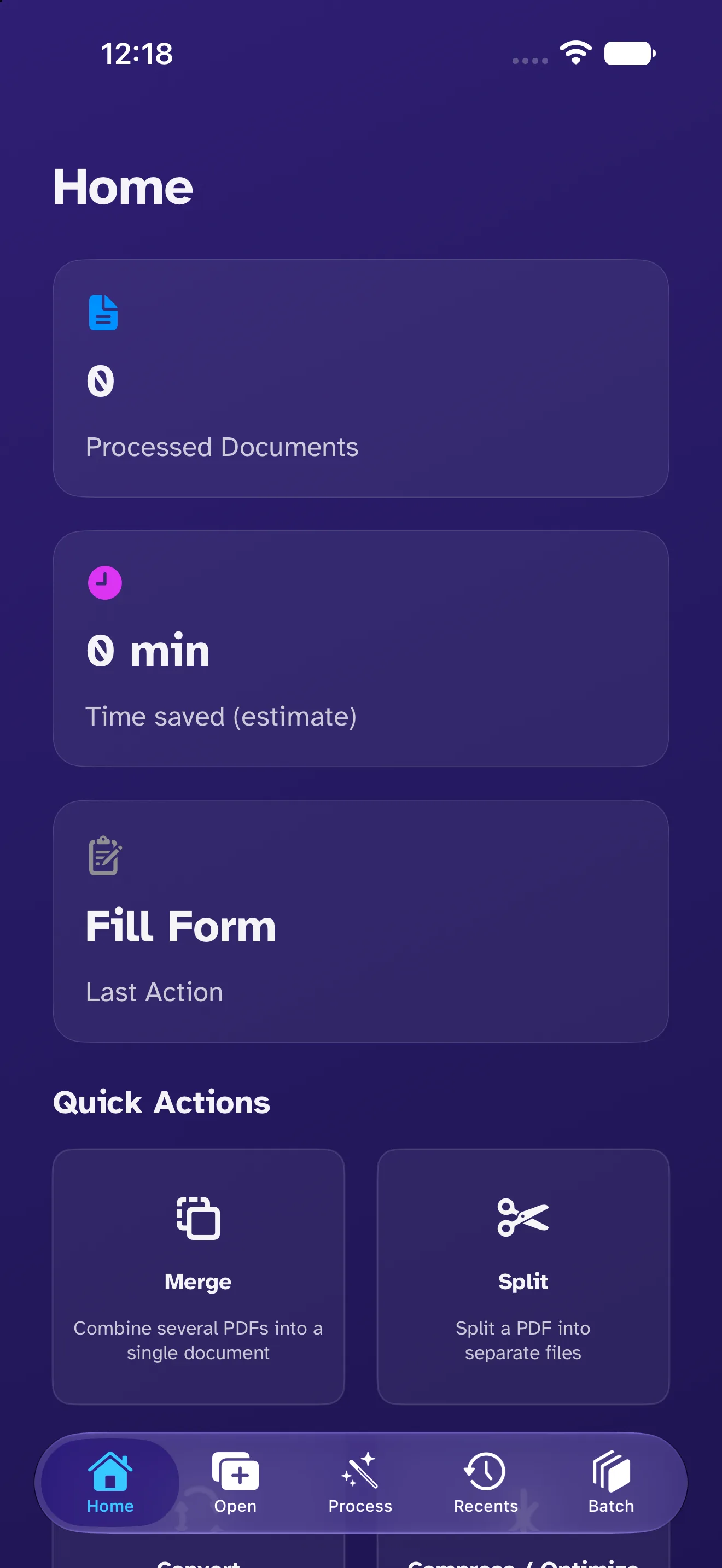HtkPDF's home screen on iPhone