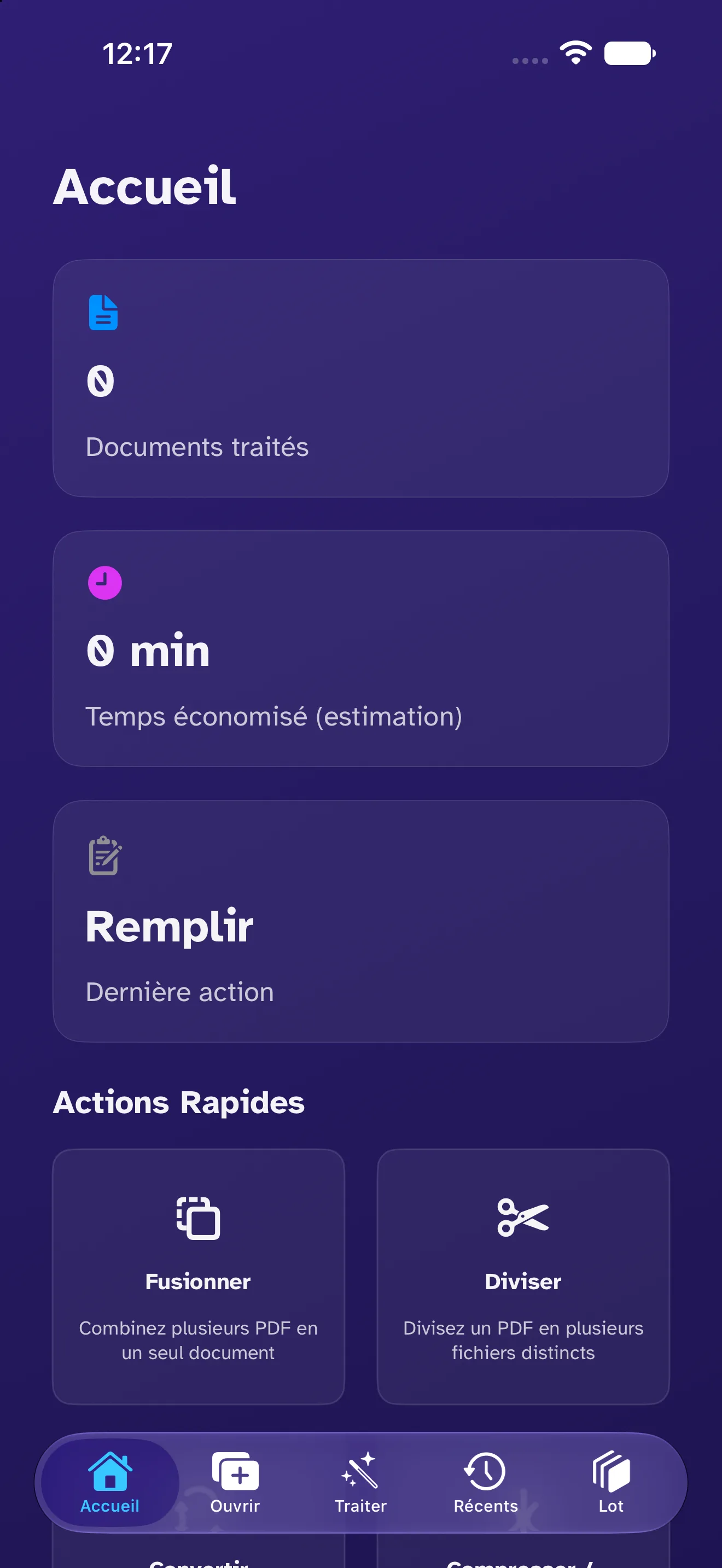 L'accueil de HtkPDF sur iPhone