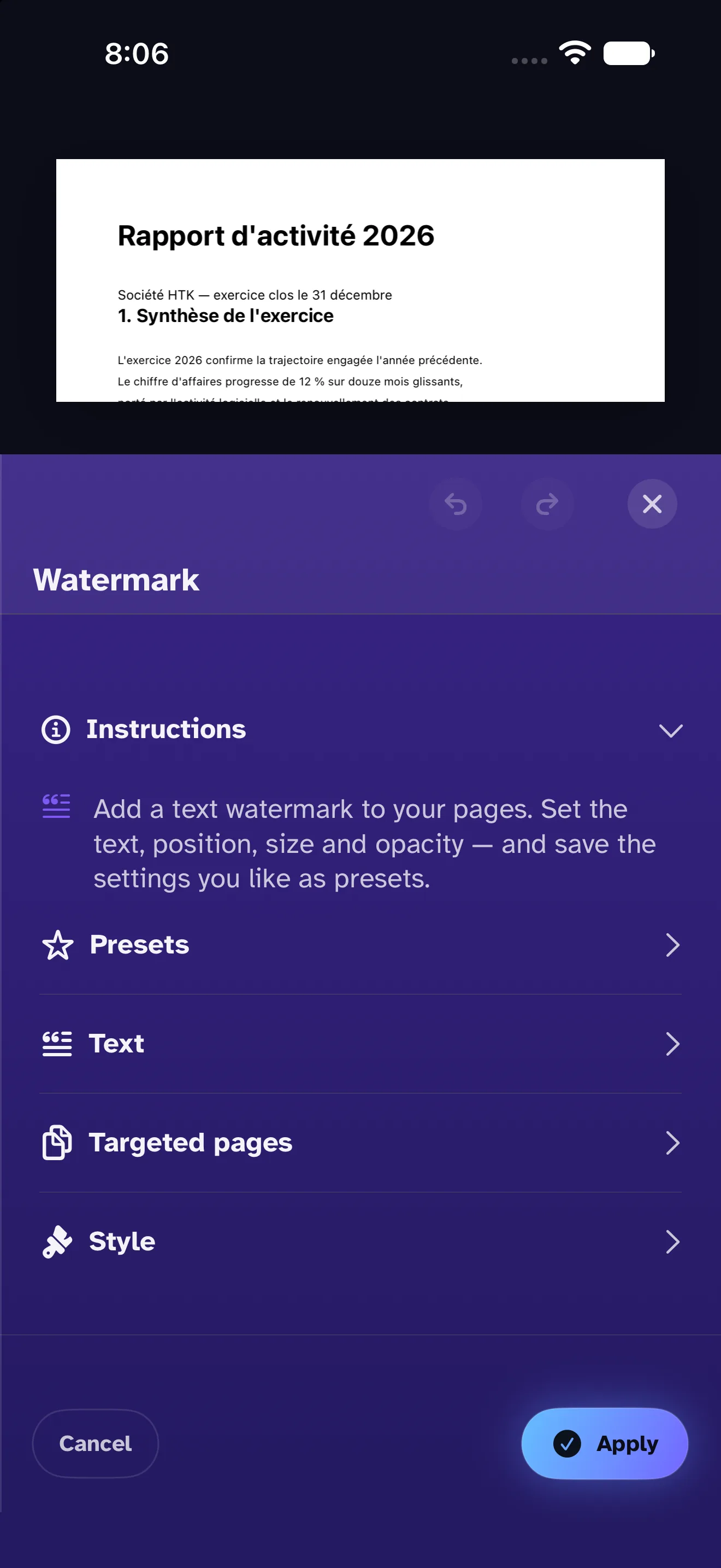 A tool's bar on iPhone