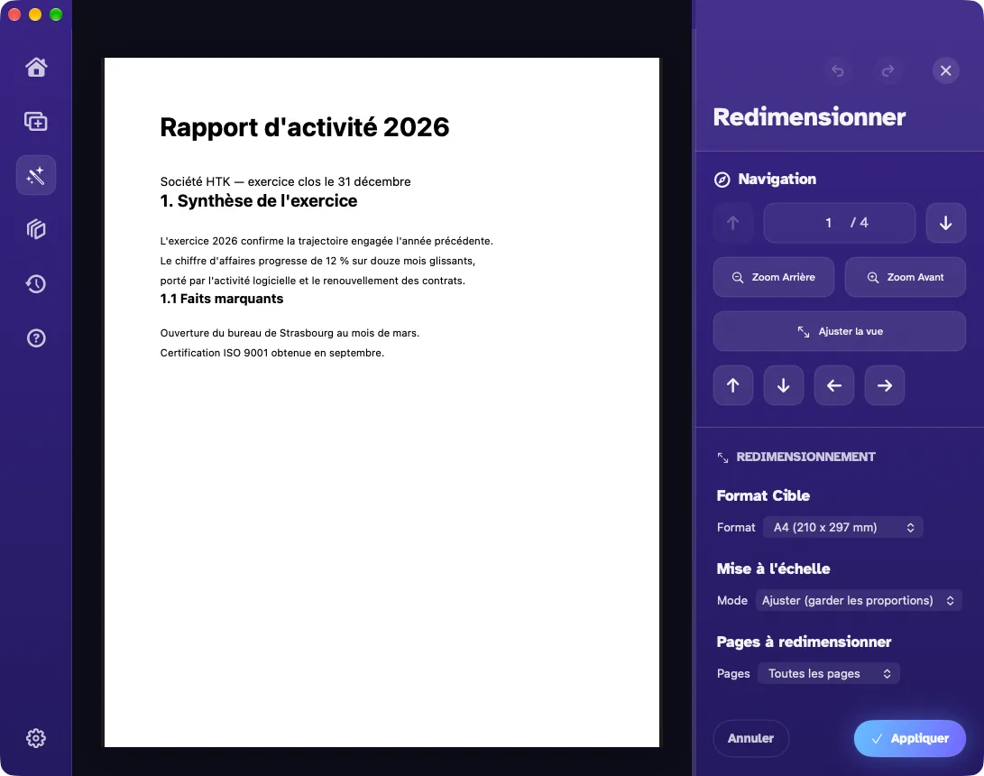Le redimensionnement des pages