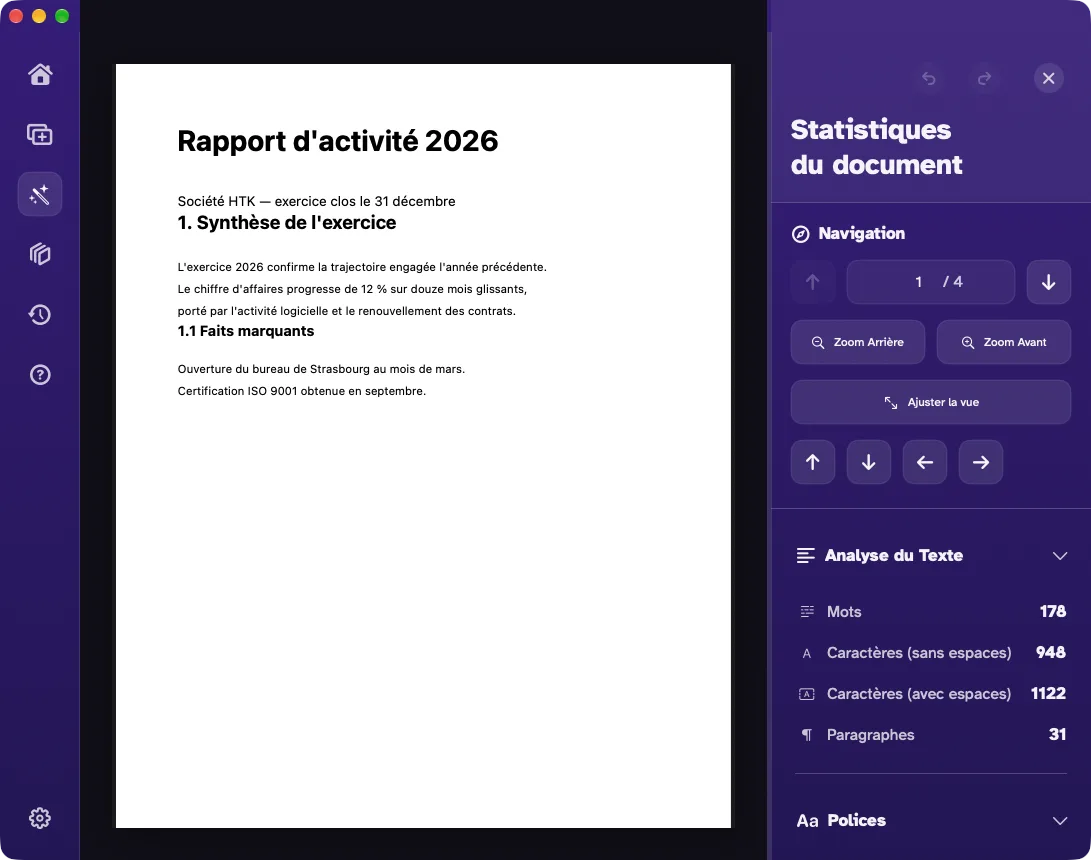 Les statistiques du document