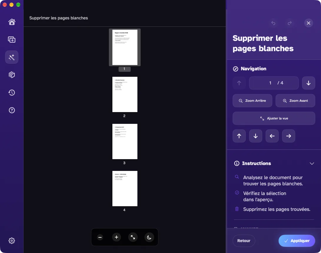 La suppression des pages blanches