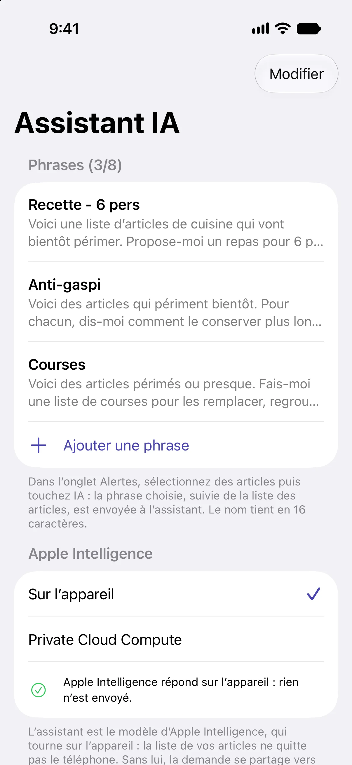 Les phrases de l'assistant