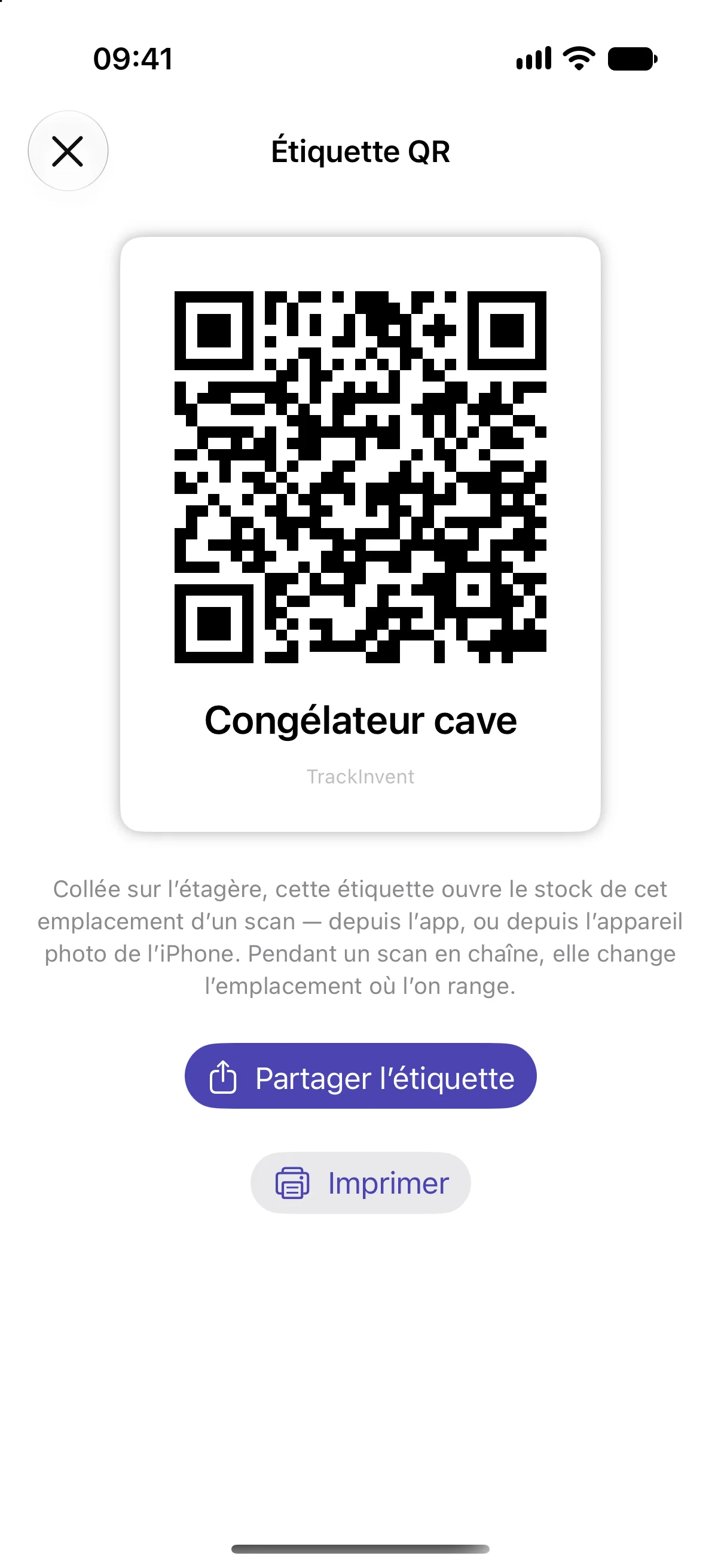 L'étiquette QR d'un emplacement