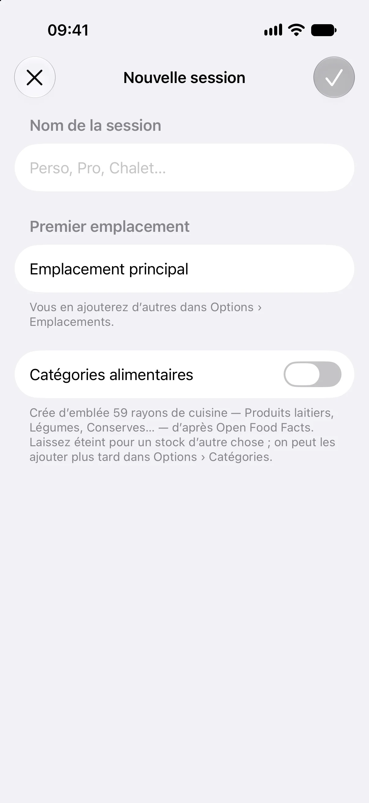 Nouvelle session
