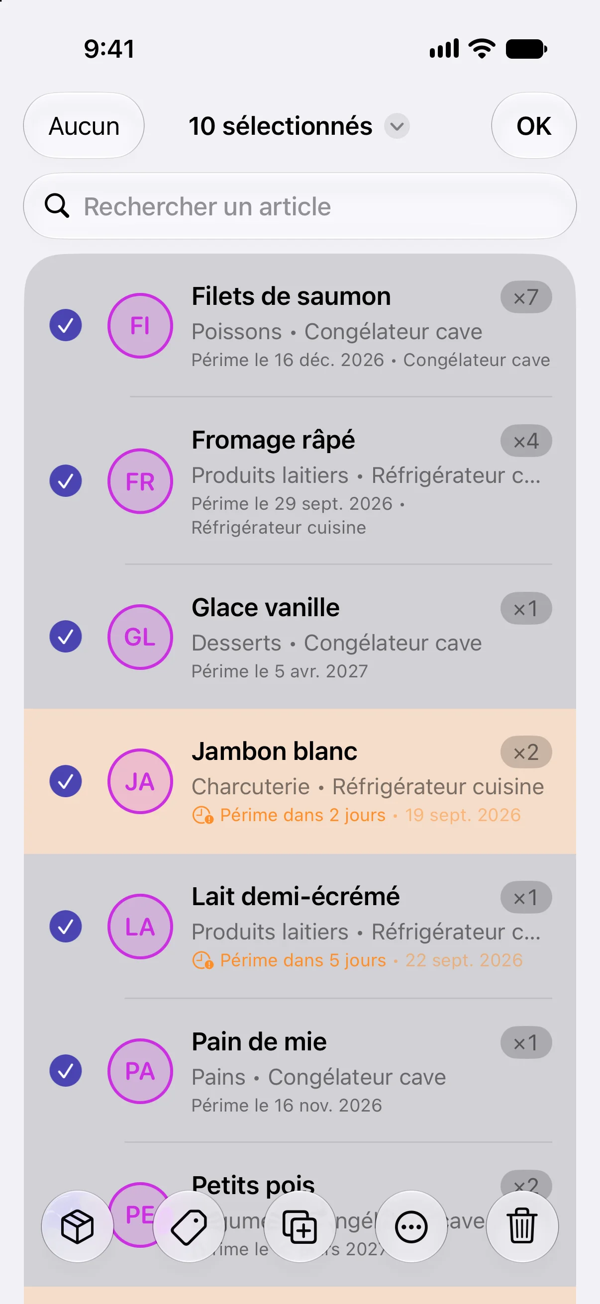 Sélectionner plusieurs articles
